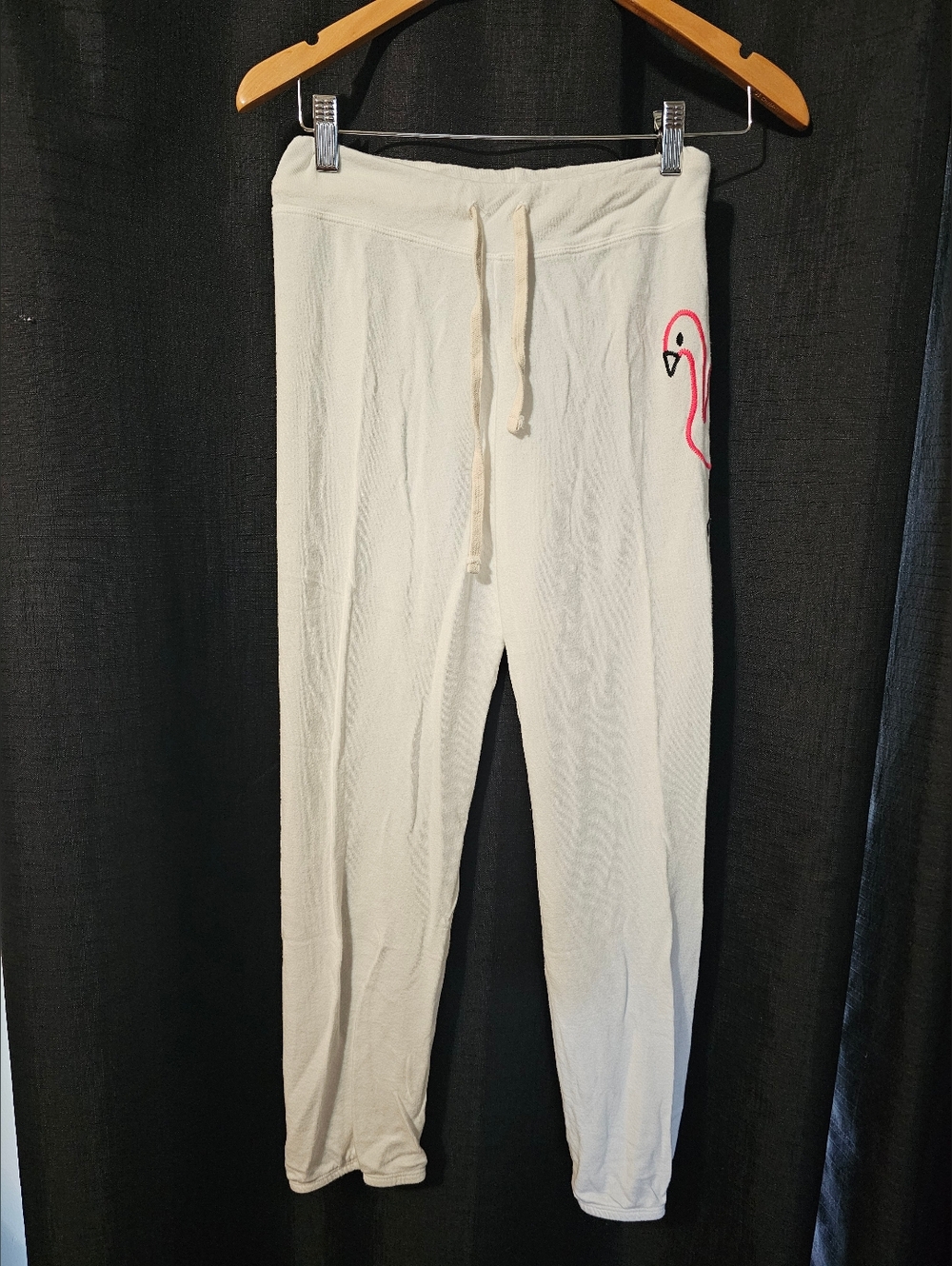 Sundry White Sweatpants with Pink Flamingo Accent Sz 1